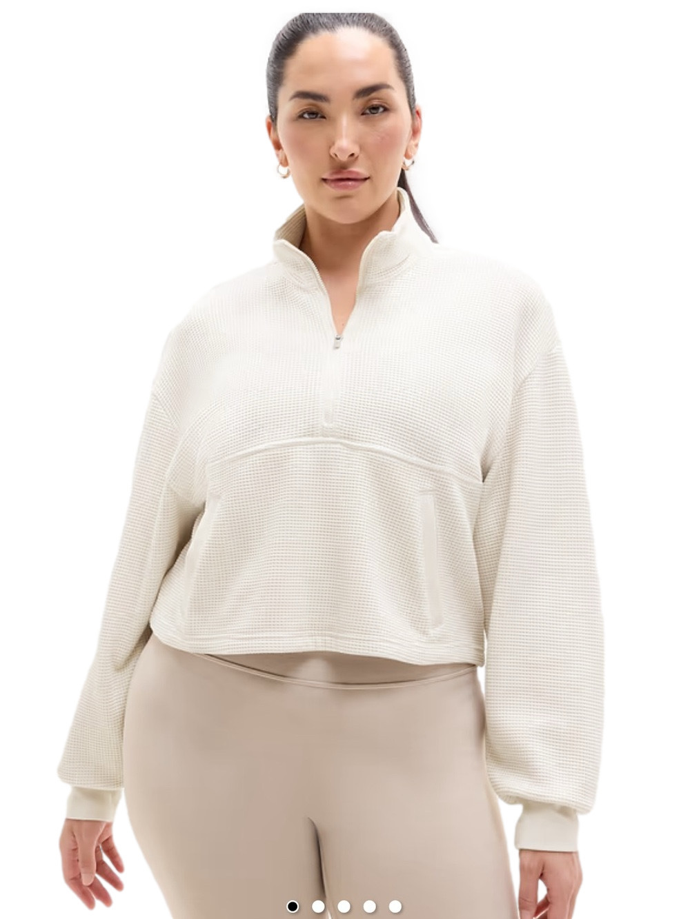 Athleta Tranquil Waffle 1/2 Zip Sweatshirt Bone Cream waffle knit Size Medium
